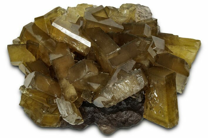Golden Barite Crystals On Fluorite - Xiefang Mine, China #350741